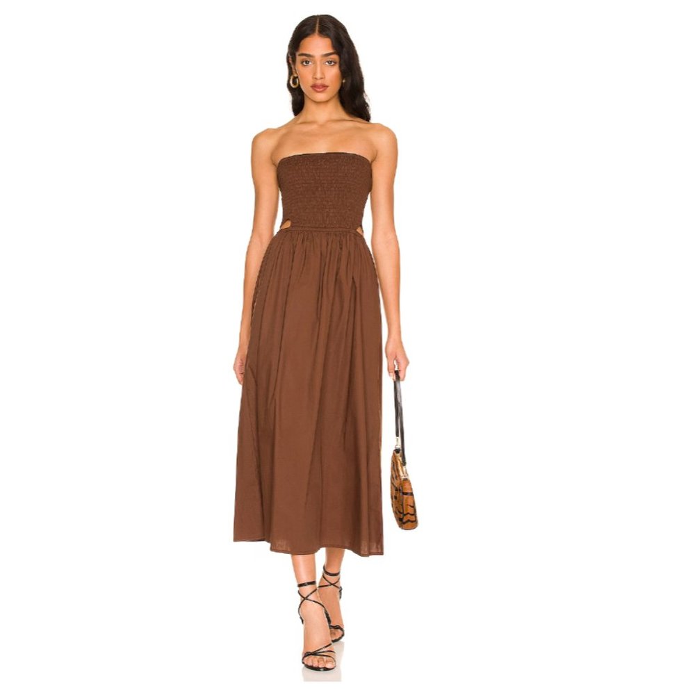FAITHFULL THE BRAND Deva Midi Dress Dark Chocolate S